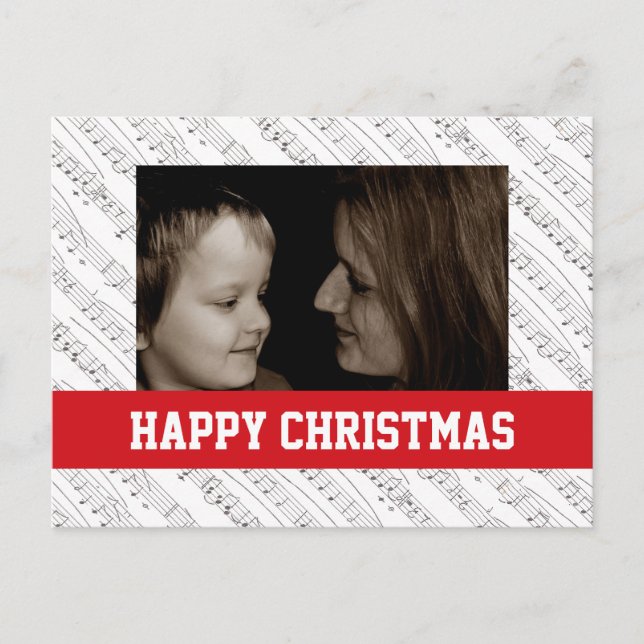 Music Notes Christmas Family Photo Postcard (Front)