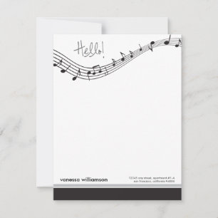 Music Notes Custom Flat Note Cards (black)