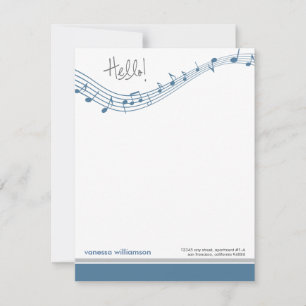 Music Notes Custom Flat Note Cards (blue)
