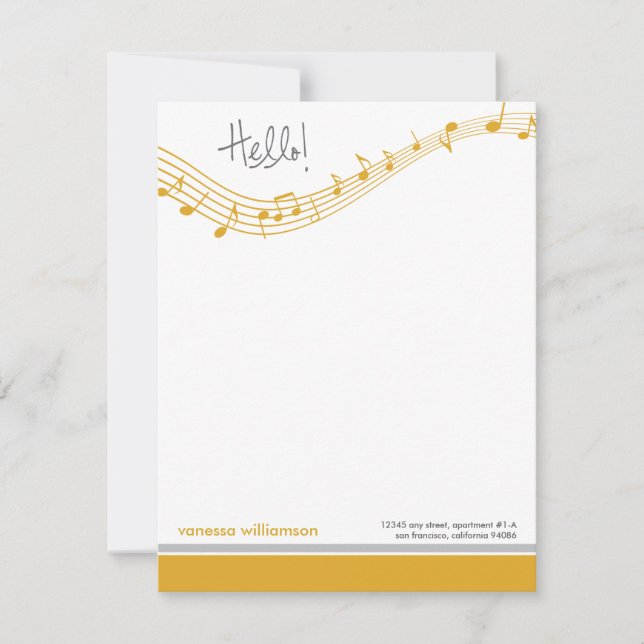 Music Notes Custom Flat Note Cards (gold) (Front)