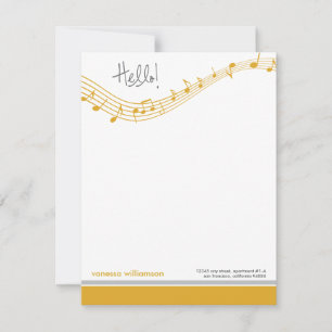 Music Notes Custom Flat Note Cards (gold)
