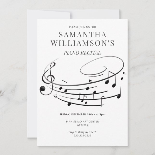 Music Notes Elegant Piano Recital & Program (Front)