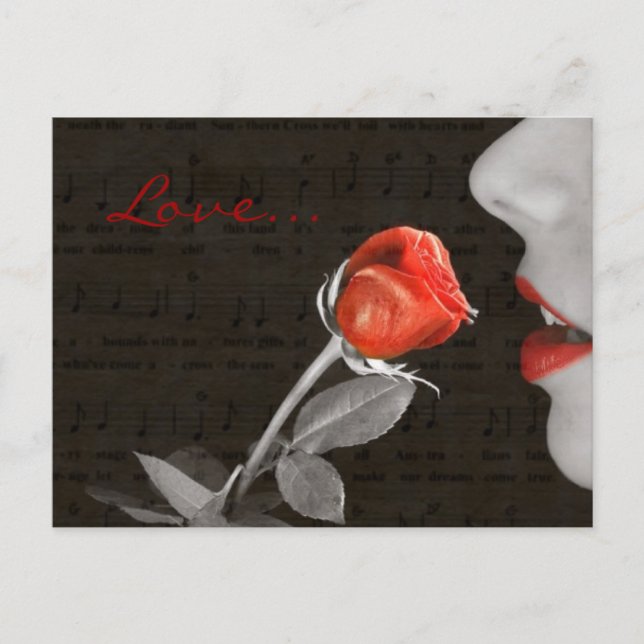 music notes flourish  valentines day red rose (Front)