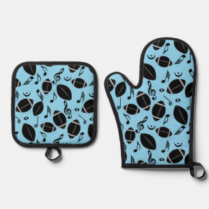 Music Notes Footballs Oven Mitt & Pot Holder Set