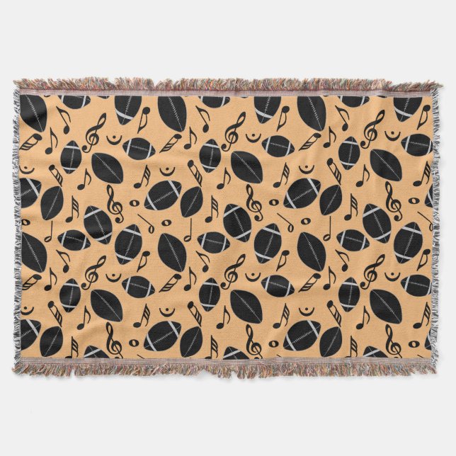 Music Notes Footballs Throw Blanket (Front)