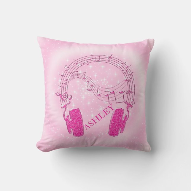 Music notes from headphones throw pillow (Front)