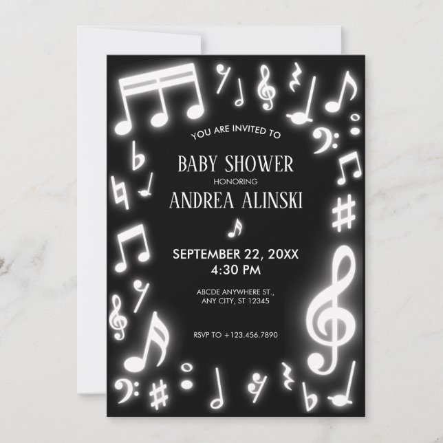 Music notes glow in the dark Baby shower Invitation (Front)