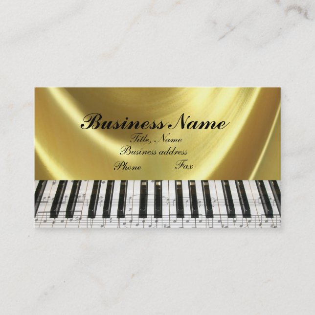 Music Notes Gold Piano Clavier Carte de visite (Devant)