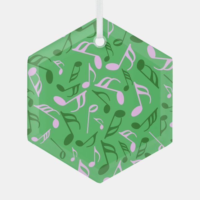 Music Notes Green Glass Ornament (Front)