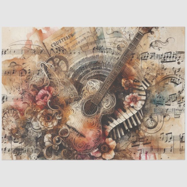 Music Notes Guitar Ephemera Tissue Paper Decoupage (Front)