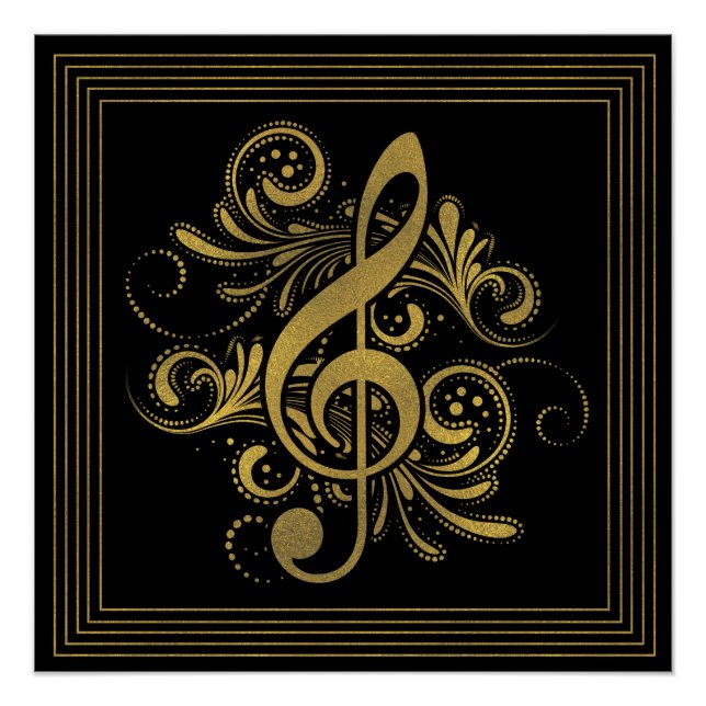 Music Notes Heart Shape in Gold Poster (Front)