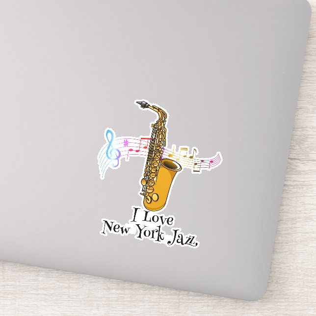 Music Notes I Love New York Jazz Saxophone Sticker (Detail)