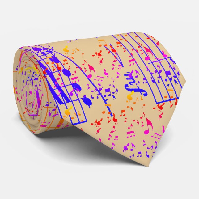 Music Notes In Multi-Colors Tie (Rolled)