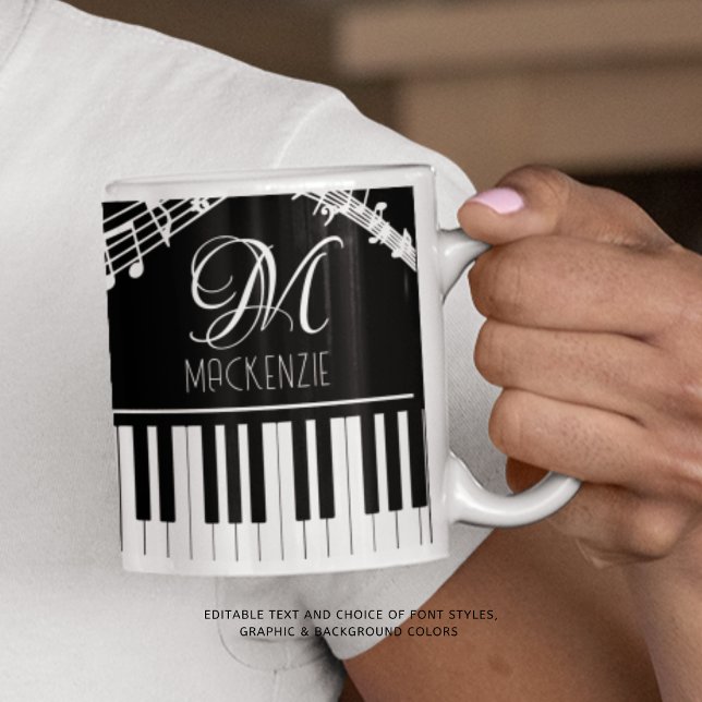 Music Notes Keyboard Monogram Name Custom Colour Coffee Mug (Creator Uploaded)