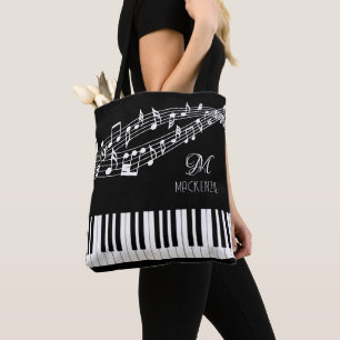 Music Notes Keyboard Monogram Name Custom Colour Tote Bag