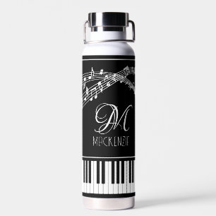 Music Notes Keyboard Monogram Name Custom Colour Water Bottle