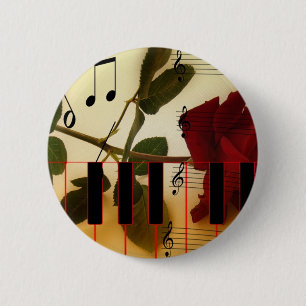 Music Notes Keyboard Red Rose Blossom Destiny 2 Inch Round Button