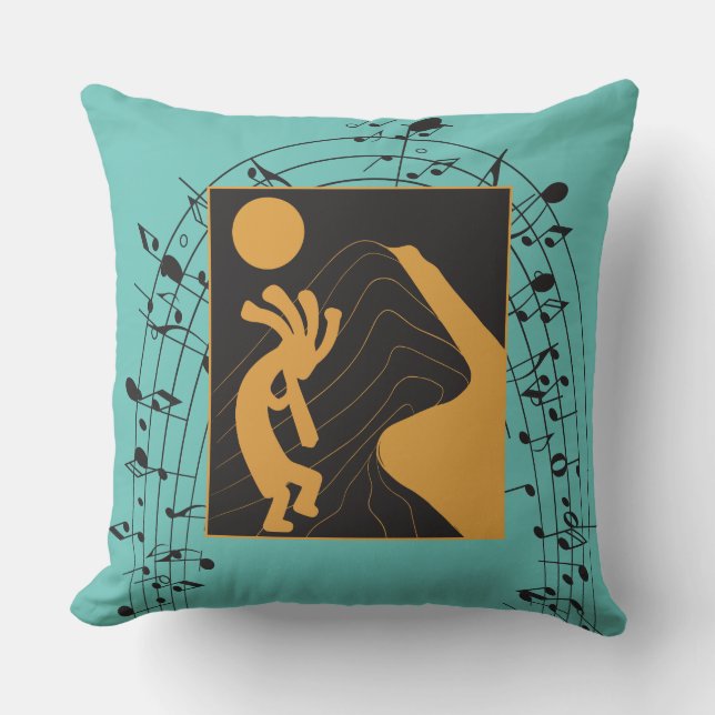 Music Notes Kokopelli Throw Pillow (Front)