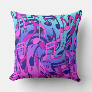 Music Notes Lively Pink Blue Purple Aqua Pattern Outdoor Pillow