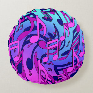 Music Notes Lively Pink Blue Purple Aqua Pattern Round Pillow