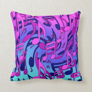 Music Notes Lively Pink Blue Purple Aqua Pattern Throw Pillow