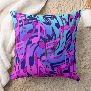 Music Notes Lively Pink Blue Purple Aqua Pattern Throw Pillow