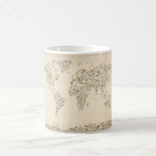 Music Notes Map of the World Coffee Mug
