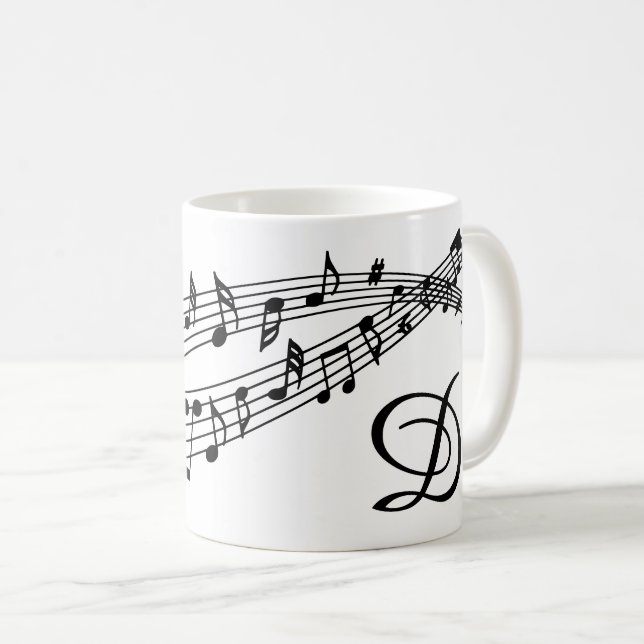 Music Notes Monogram Script Custom Colour Coffee Mug (Front Right)