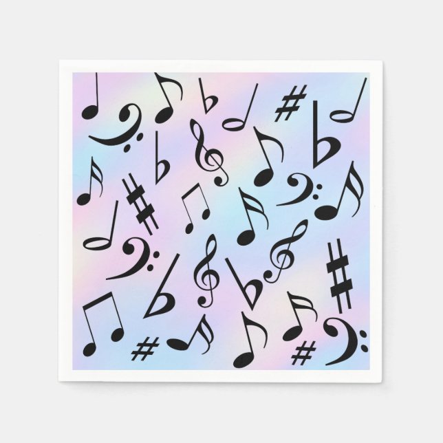 Music Notes Multicolored Iridescent Party Napkins (Front)