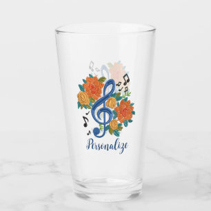 Music Notes Musical Clef Floral Personalized Drink Glass