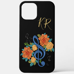 Music Notes Musical Clef Note Floral Monogrammed iPhone 12 Pro Max Case