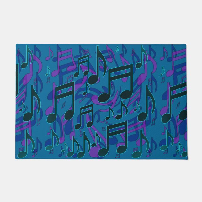 Music Notes Musical Pattern Blue Green Purple Doormat (Front)