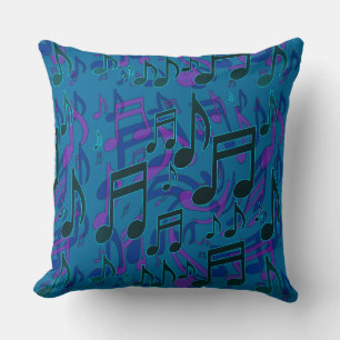 Music Notes Musical Pattern Blue Green Purple Throw Pillow