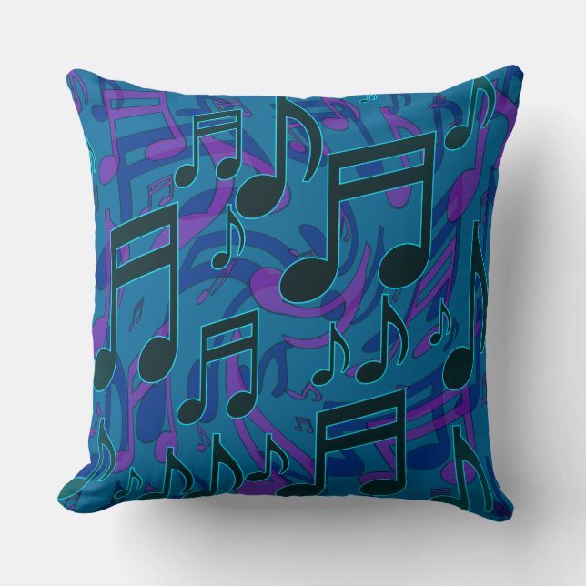 Music Notes Musical Pattern Blue Green Purple Throw Pillow (Front)