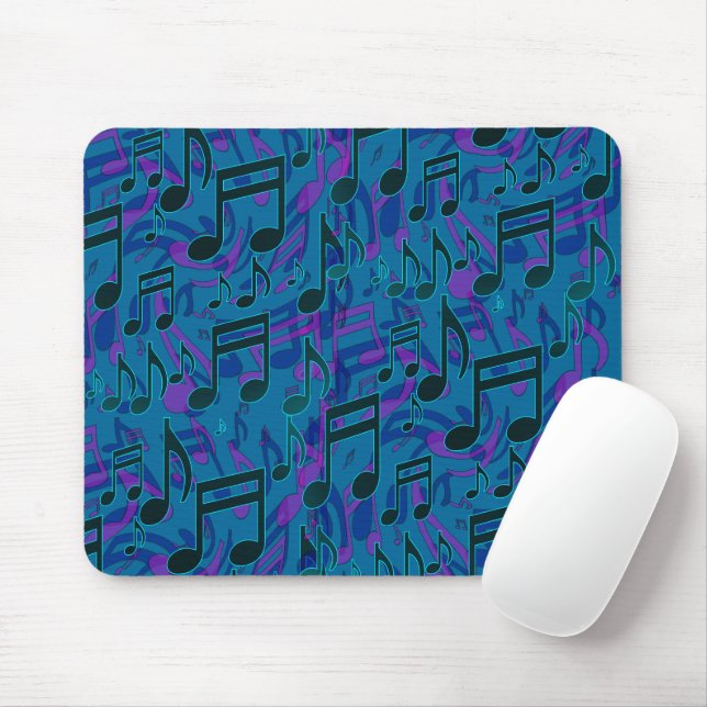 Music Notes Musical Pattern Blue Purple Mouse Pad (With Mouse)