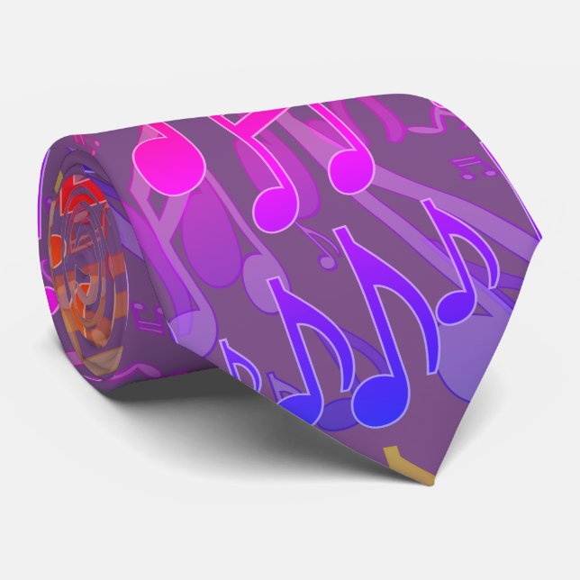 Music Notes Musical Pattern Fun Cheerful Colours Tie (Rolled)
