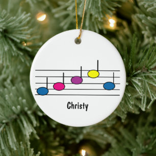 Music Notes Musical Staff Colourful Personalize Ceramic Ornament