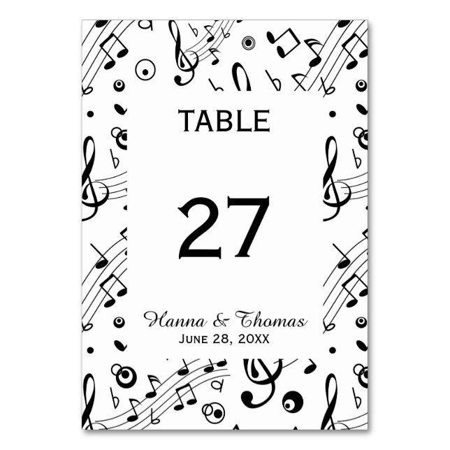 Music Notes Musical Wedding Table Number (Front)