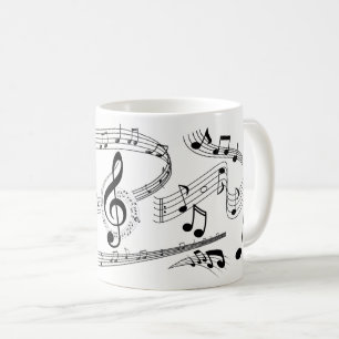 Music Notes Musician Singer Modern Black White Coffee Mug