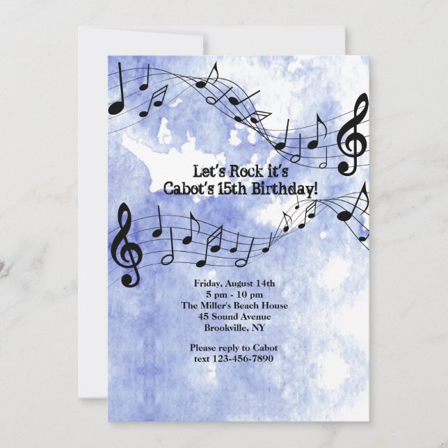 Music Notes On Blue Background Invitation (Front)
