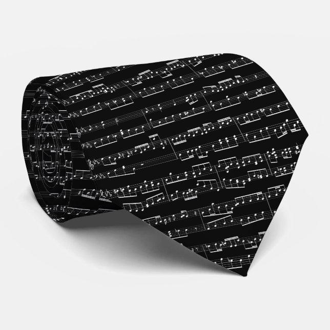 Music notes on Customizable black colour backgroun Tie (Rolled)