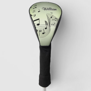 Music Notes on Olive Green with Name Golf Head Cover