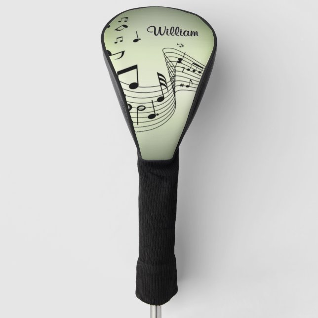 Music Notes on Olive Green with Name Golf Head Cover (Front)