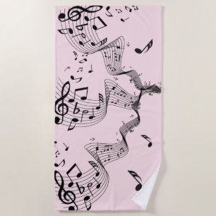 Music Notes on Pink Beach Towel