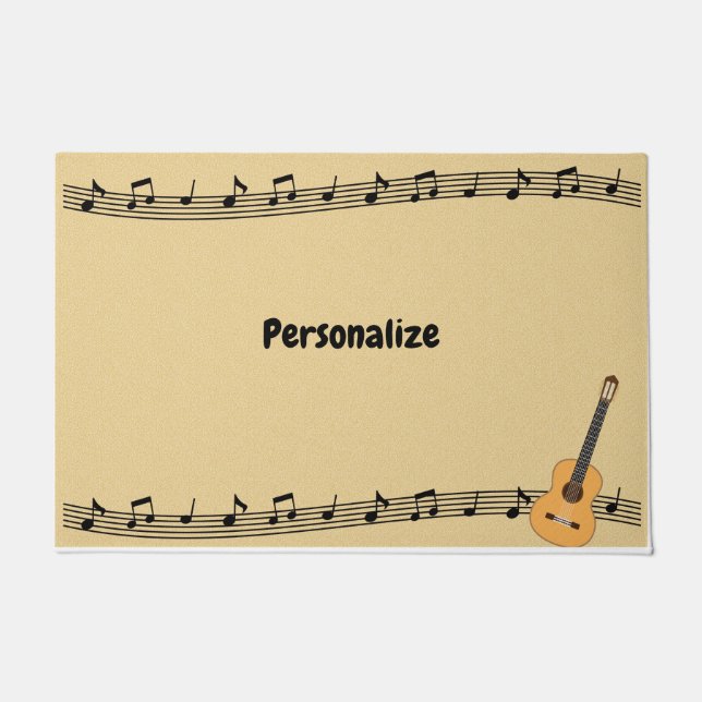 Music Notes on Sheet Music & Guitar Personalize Doormat (Front)