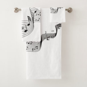 Music Notes on Silver Bath Towel Set