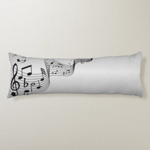 Music Notes on Silver Body Pillow