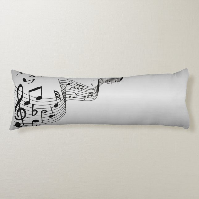 Music Notes on Silver Body Pillow (Front)