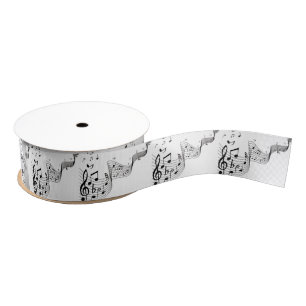Music Notes on Silver Grosgrain Ribbon