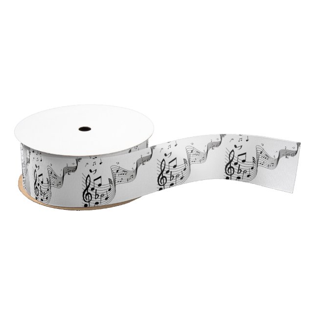 Music Notes on Silver Grosgrain Ribbon (Spool)